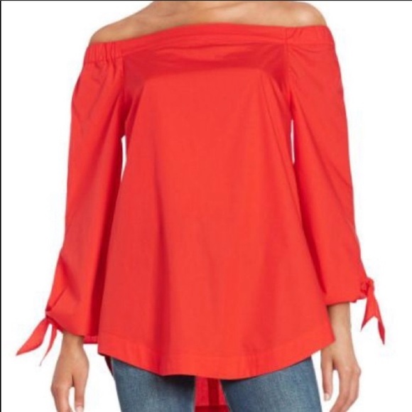 Free People Red Off The Shoulder Sleeve Blouse - Picture 2 of 12